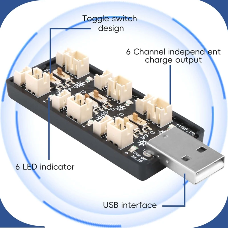 A15R -1S Lipo Battery USB Charger 3.7V/4.20V 6 Channel 1S Lipo Charger Micro- JST 1.25 JST-PH 2.0 MCX MCPX Connectors