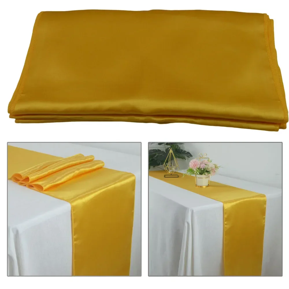 Shiny Satin Table Runner For Wedding Banquet Decoration Cloth Ribbon Table Flags Christmas Birthday Party Restaurant Table Cover 3