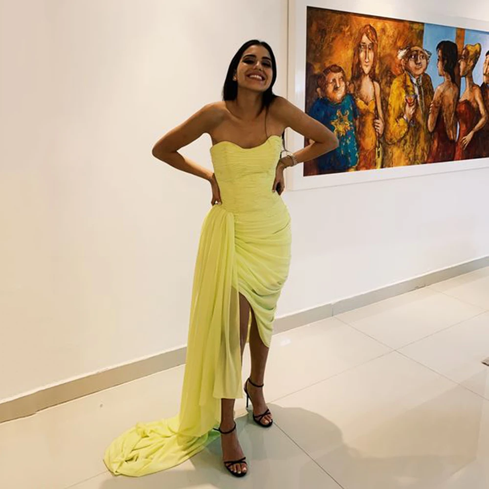 

Msikoods желтое платье для выпускного вечера, женское вечернее платье без рукавов длиной ниже колена, короткие платья для выпускного вечера, Саудовская Аравия