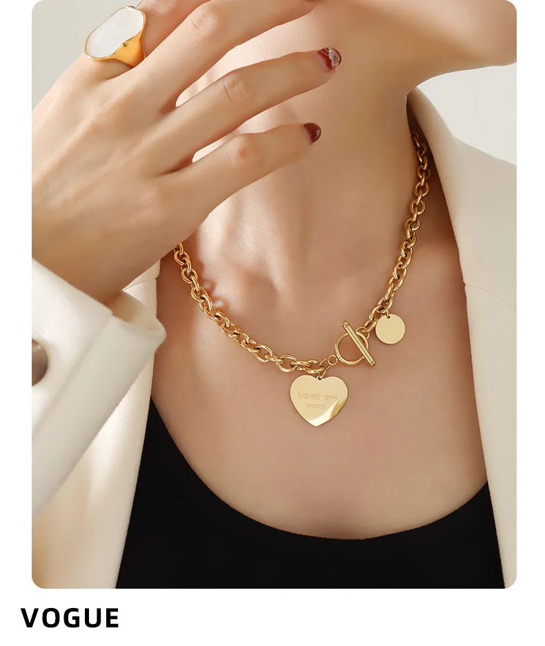 Hip Hop Dicke Kette Runde Herz Anhänger Halskette Damen Mode Schmuck Zubehör Edelstahl Beliebte Produkte – Detail 4