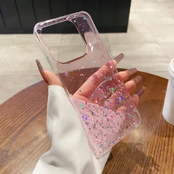 Sparkling Glitter Star Clear Phone Case - Slim and Soft Design - Galaxy A30 (Pink)
