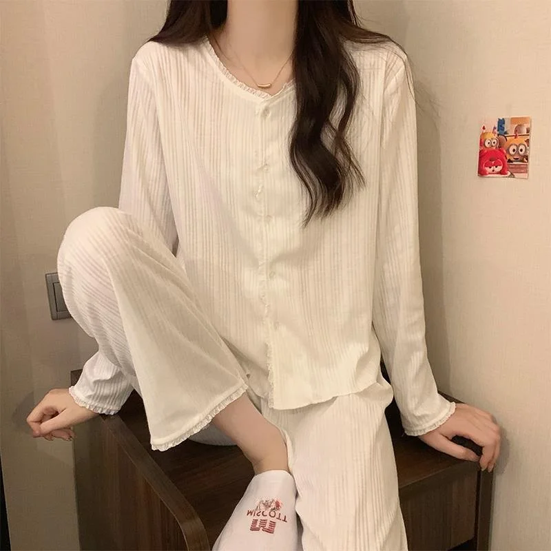 여성 잠옷, 일본 GP 틈새 잠옷, 봄/가을 시즌, 순면, 얇은 그물, 레드 스타일 레이스, 라운드 넥 가디건, 홈웨어