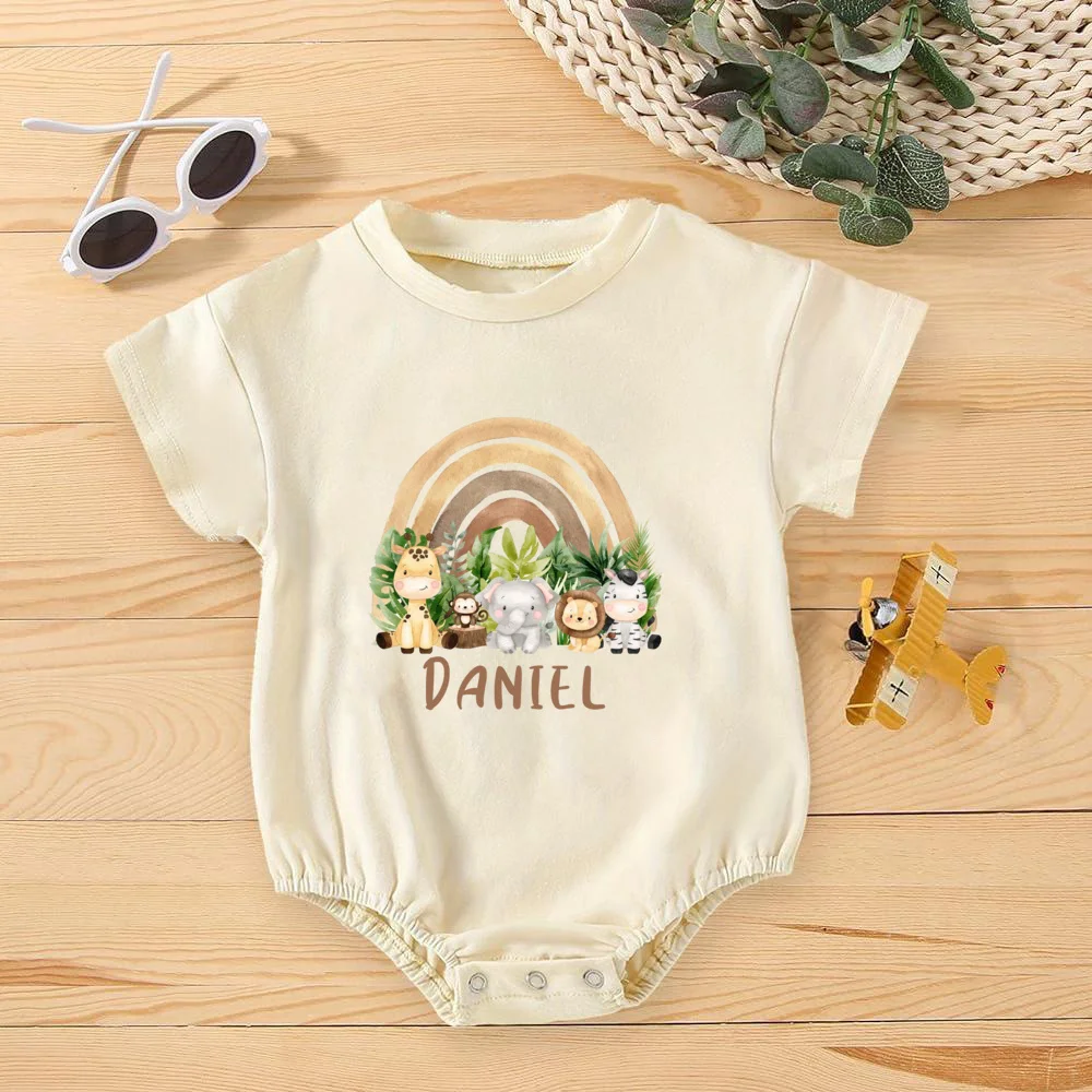 Personalised Rainbow with Name Bubble Romper Infant Jungle Birthday Party Clothes Baby Oversized Bodysuit Cute Wild One Jumpsuit Best Sellers In Babies & Kids