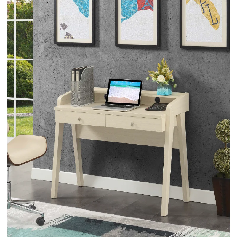 

Newport Deluxe 2 Drawer Desk with Shelf, Ivory Office Desk