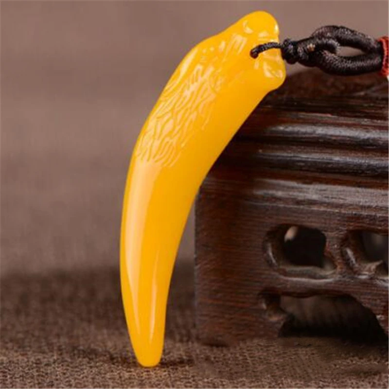 Natural Green Handmade Double-sided Carved Wolf Tooth Jade Pendant Fashion Boutique Jewelry Men and Women Necklace Accessories