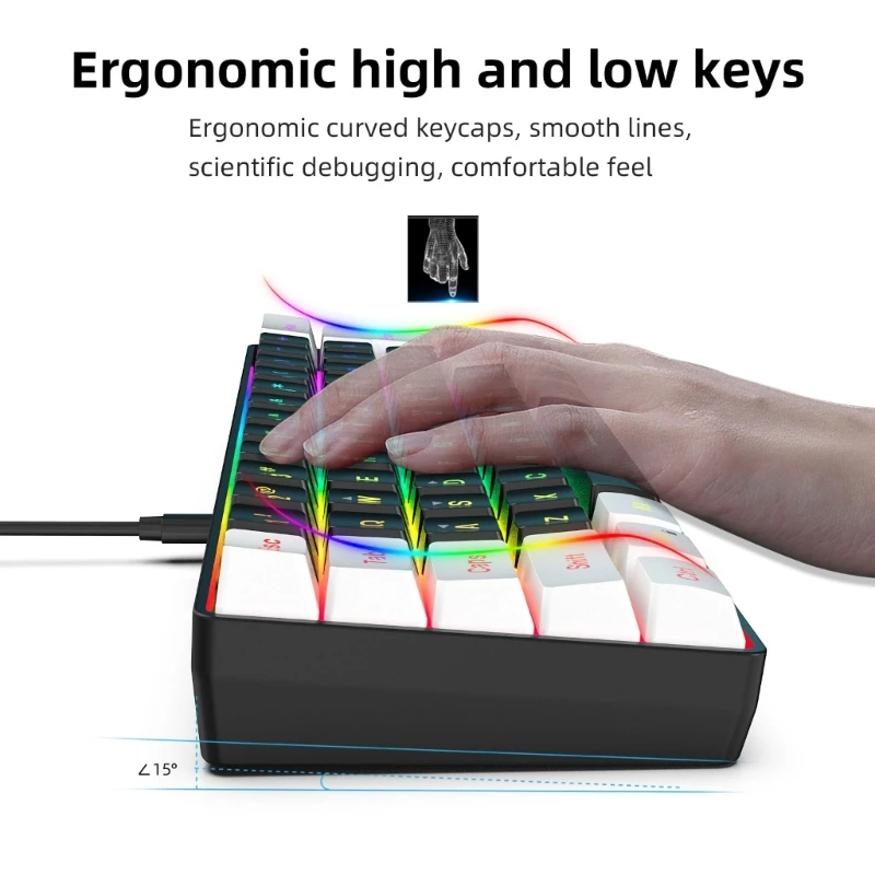 Ultra-Compact Wired Game Keyboard RGB Backlit Keyboard Floating Keycaps 61 Keys