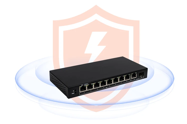 10 Port Gigabit PoE Switch with 8 PoE+ Metal Shell Desktop or Wall Mounting 1 Gi