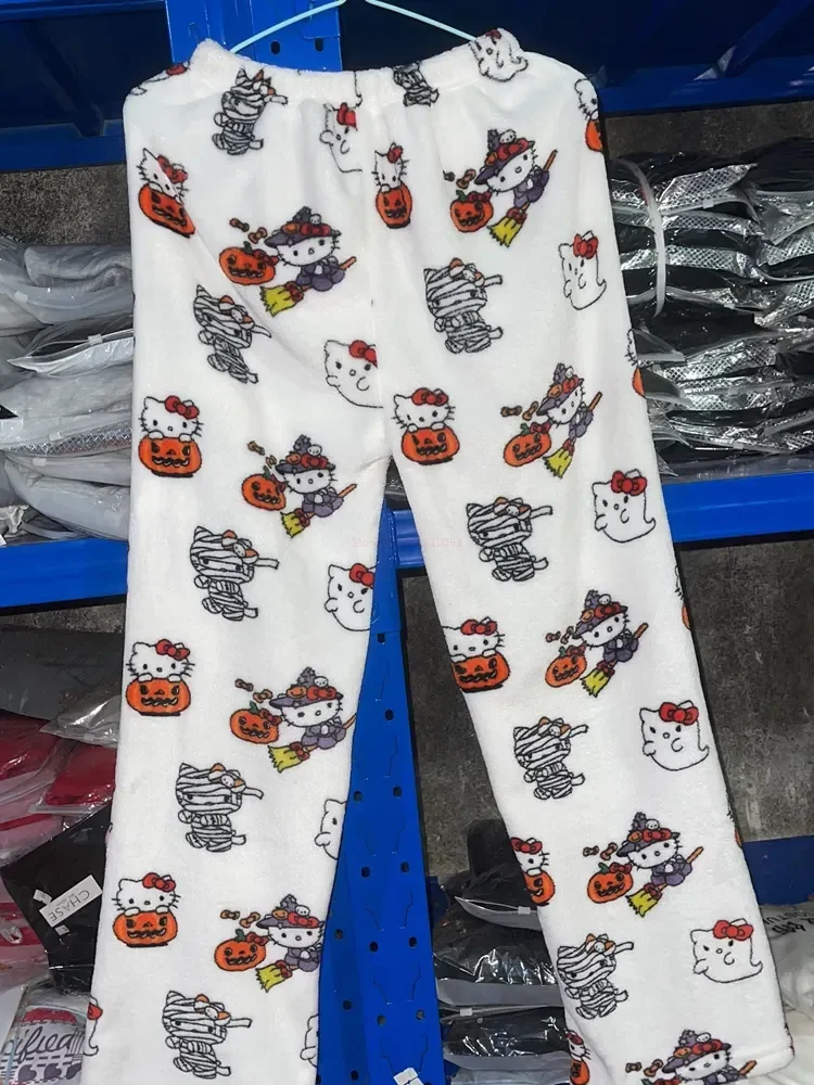 女性のためのsanrioハローキティパジャマ、ハロウィーンのフランネル