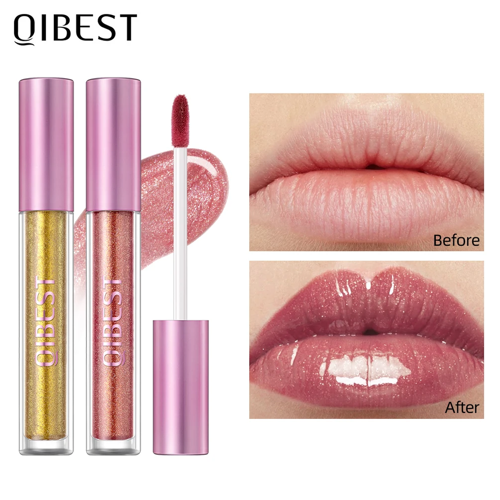 QIBEST Sexy Lip Glaze Long-lasting Metallic Glitter Liquid Lipstick Pearly Shiny Lipgloss Moisturizing Lip Tint Shimmer Lipstick