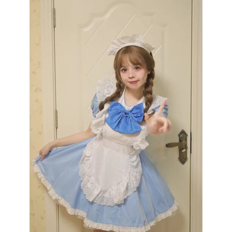 Mädchen Damen Cute Cosplay Lolita Maid Kleid mit Headband S-5XL, Schwarz/Pink/Blau/Lila/Gelb/Grün 22