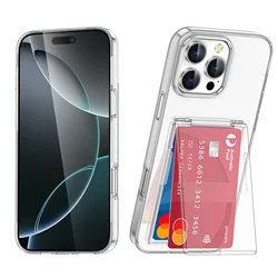 Walle Shockproof Phone Case with Card Holder & Kickstand - Protective Anti - fall Cover - iPhone 15 Plus (Transparent)