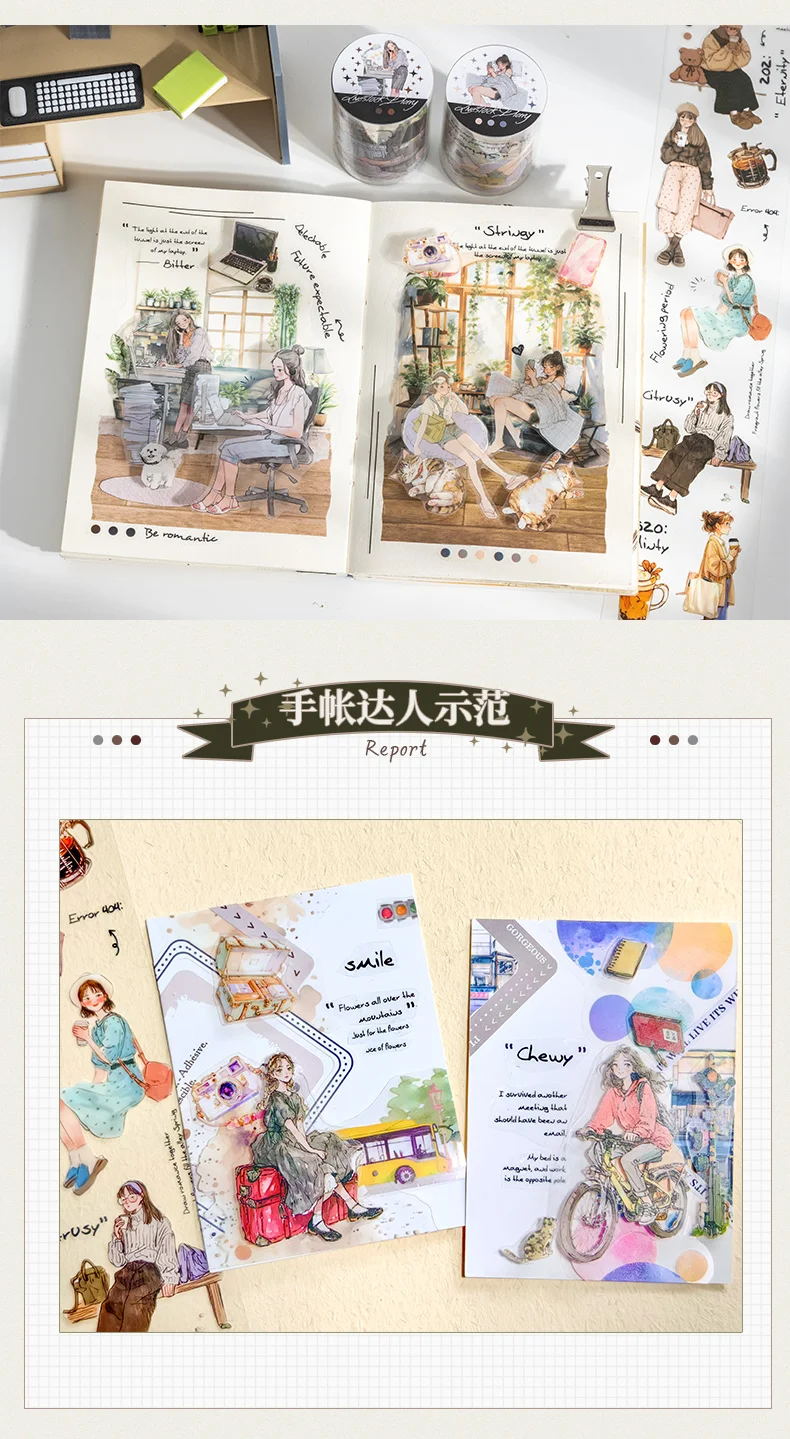 55 mm x 2 m Bandaufkleber im Mädchen-Outfit-Stil, 1 Rolle, dekorative Collage, Tagebuch, Album, Scrapbooking-Material, Bastelbedarf – Detail 11