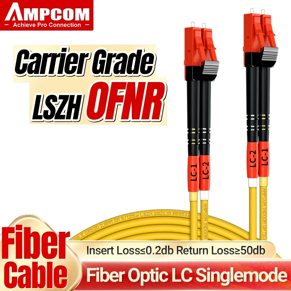 Fiber Optic Cable AMPCOM LC to LC UPC Fiber Optical Patch Cable Singlemode Duplex SMF 9/125&mu;m Single Mode Bend Insensitive 2.0mm Fiber Optic Cord