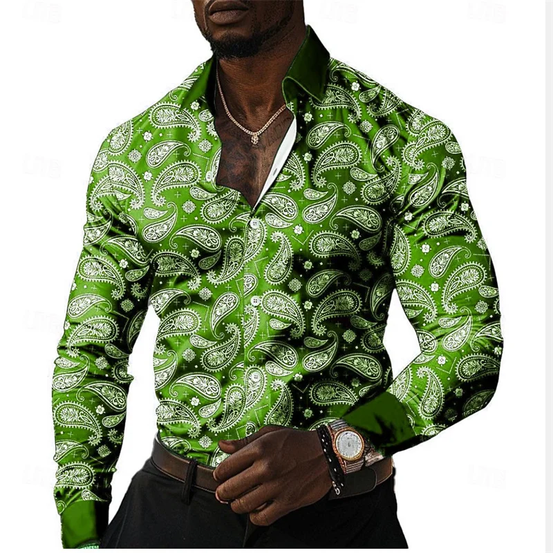 thumbnail image 1 of Camisa de discoteca de moda para hombre, camisa casual con estampado floral retro en 14 colores, camisa de manga larga con solapa y botones, camisa para hombre S-5XL, 1 of 5