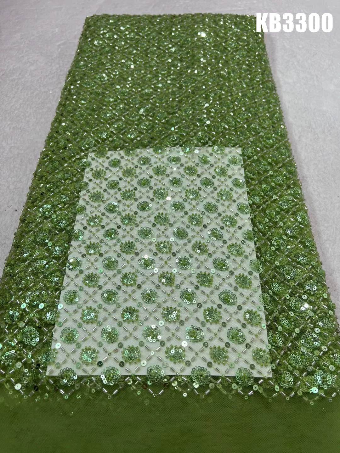 

White French Lace Rhomboid Beaded Lace Fabric High Quality Nigerian Party Lace Fabric 2023 Tulle Lace For Wedding Sewing KB3300