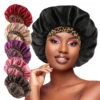 2024 New Fashion Satin Sleeping Hat Night Sleep Hair Care Bonnet Nightcap Popular Leopard Silk Wide-Brimmed Shower Cap 1