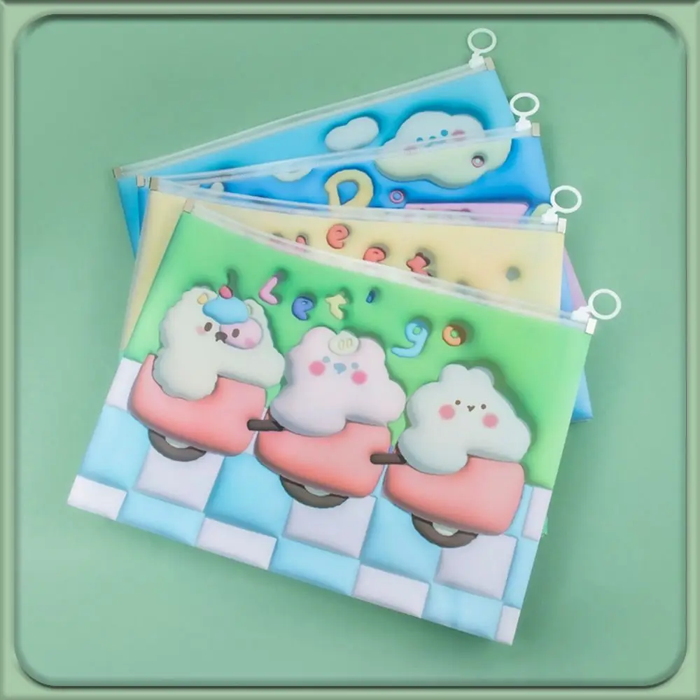 

4Pcs/set 3D Cartoon Print File Folder Creative Stationery Bag Zipper Document Bag Pencil Bag PP Test Paper Storage Bag