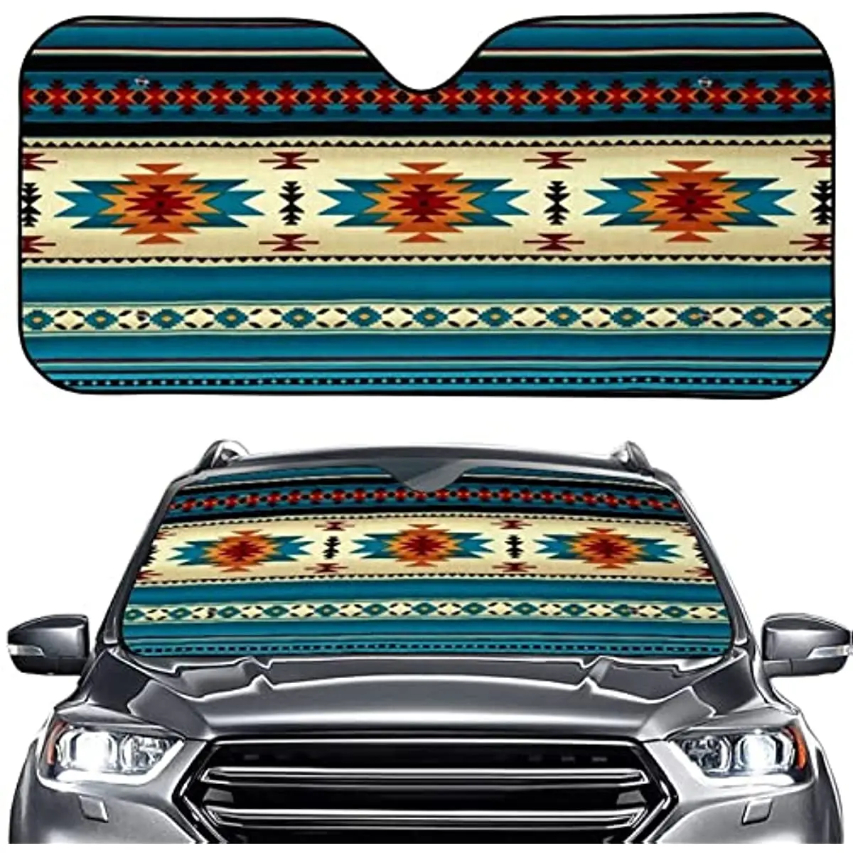 

Showudesigns Western Windshield Sun Shade for Men Foldable Sun Shade Car Windshield Boho Aztec Easy to Use Suitable for Camping,