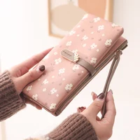 Women Long Wallet Cute Leaf Flower Pattern Design Girl Zipper Coin Purse Ladies ID Credit Card Holder PU Small Clutch Money Bag 1