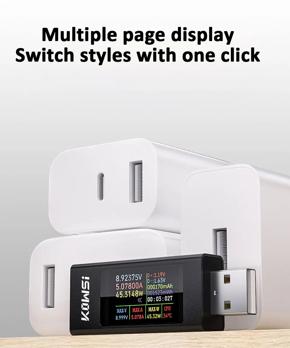 Description Picture 6 of itemKWS-MX23 USB Voltage Current Meters DC 4-30V 0-6.5A Current Voltage HD Digital Display Monitor Charger/Battery Capacity Tester