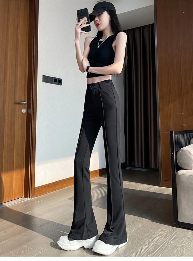 Black Dropping Flare Pants for Women's Autumn Winter 2023 New Slim Fit High Waist Slim Suit Slim Slim Slim Slim Floor Slam Pants
