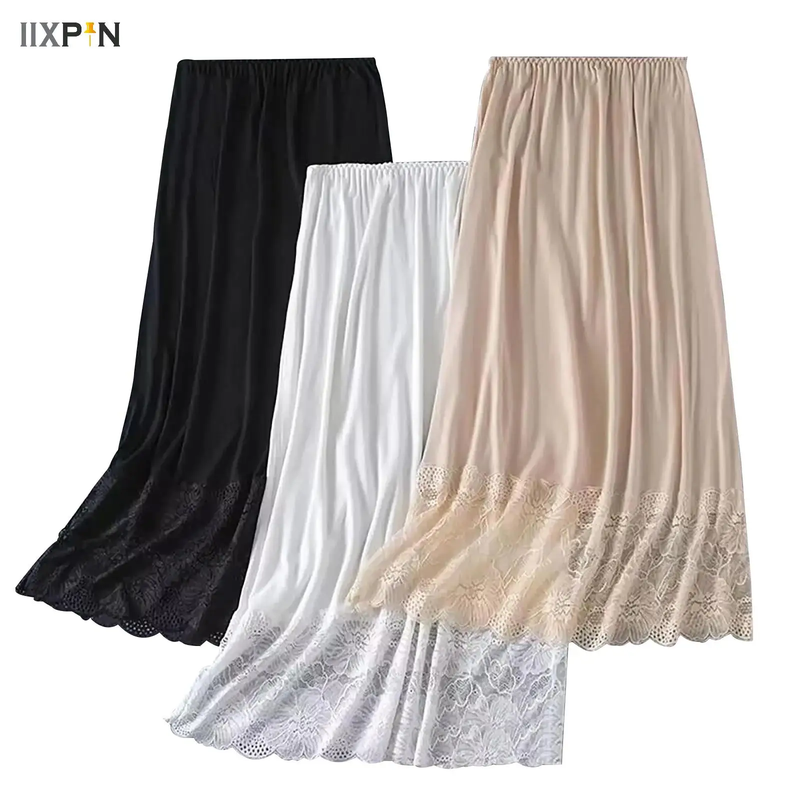 Ladies Underskirt Underwear Anti-static 72cm Petticoat Women's Solid Half Slip Skirt Lace Trim Long Underskirt Dress Accessory