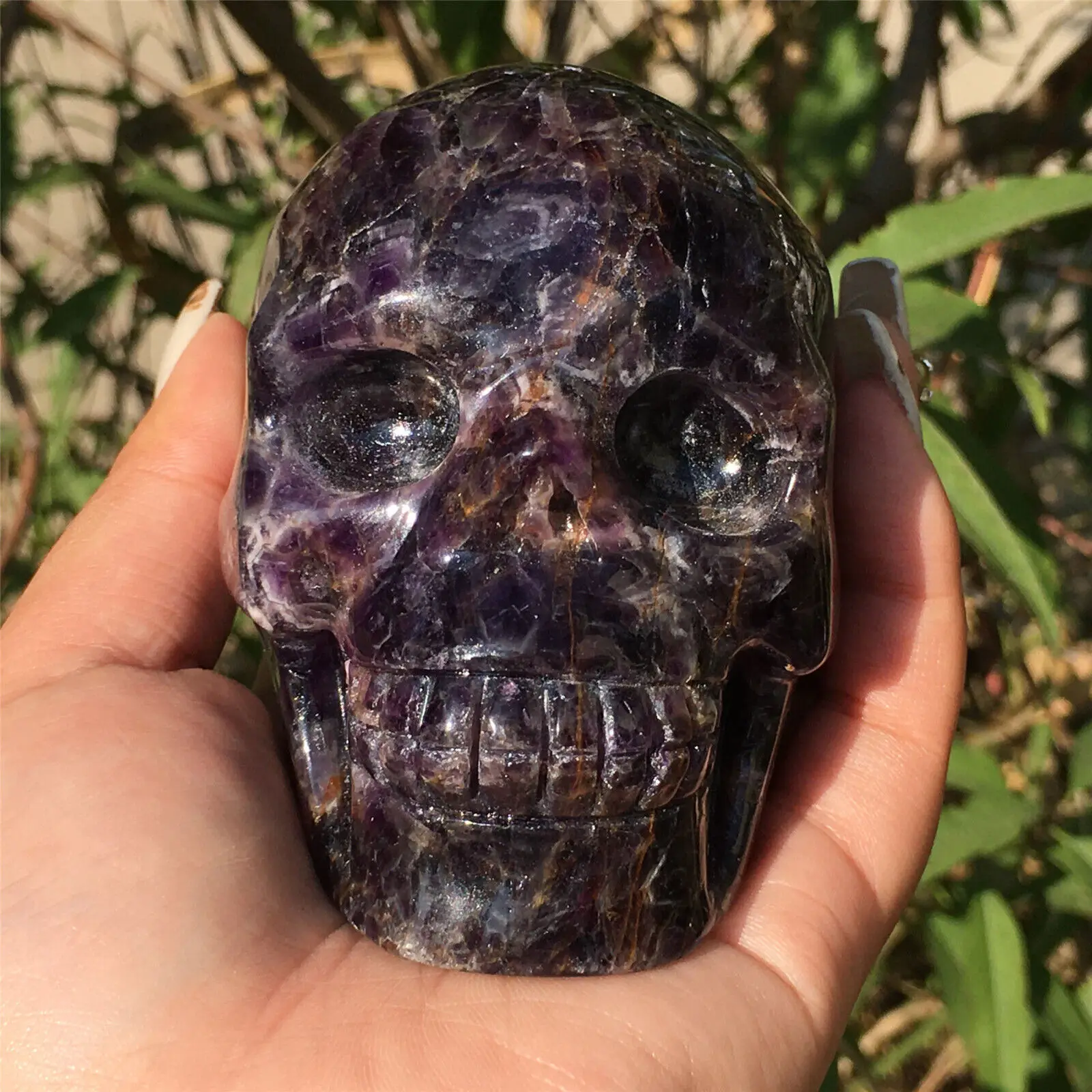 

650g natural magic Amethyst hand carved crystal skull Reiki gift