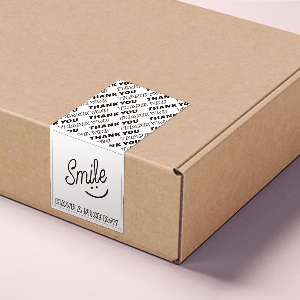 

50pcs Smile Rectangular Stickers for Small Business Thank You Stickers for Gift Box Package Wrapping Commodity Decor 4*8CM