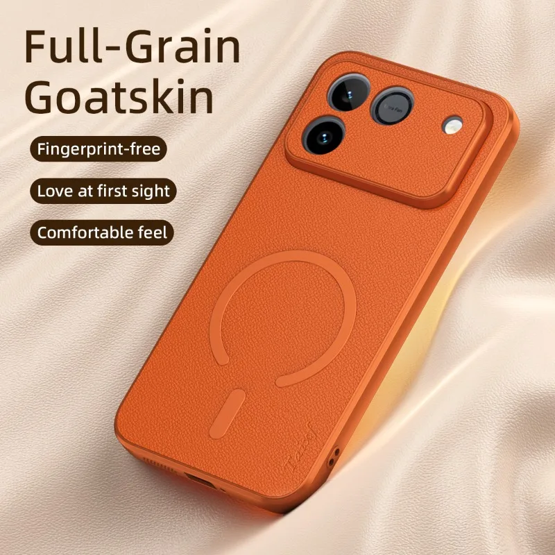 Premium Goatskin Leather Magnetic Wireless Charging Shockproof Phone Case