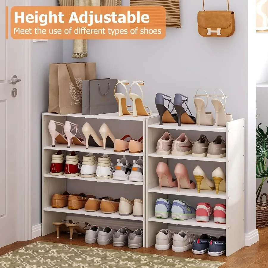 2Tier Shoe Rack Organizer for Closet Expandable and Adjustable White Shoe 1 Stackable Iron Wood Combination Shoe Storage She