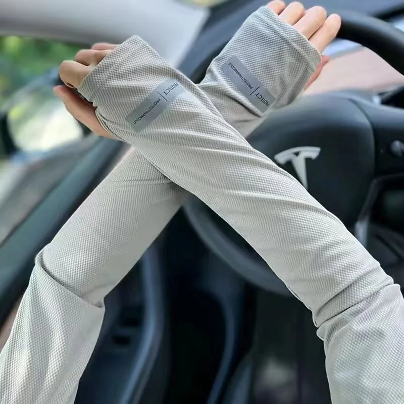 Unisex Summer Breathable Cooling Arm Sleeves, UV Protection Sunblock Gloves for Driving & Outdoor Activities, Reflective Design