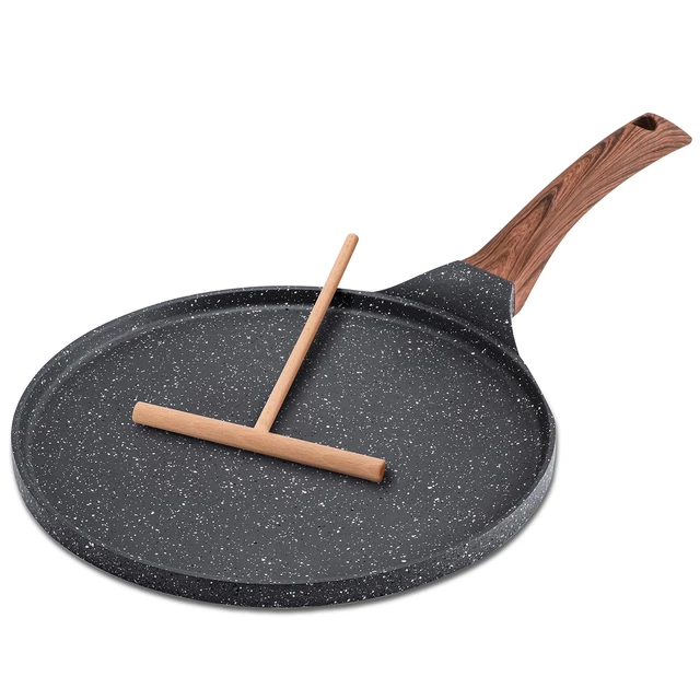 Crepe Pan with Bamboo Spreader 10 Inch Nonstick Pancake Flat Skillet for  Tortilla Crepes Compatible Gas Stovetops and Induction - AliExpress