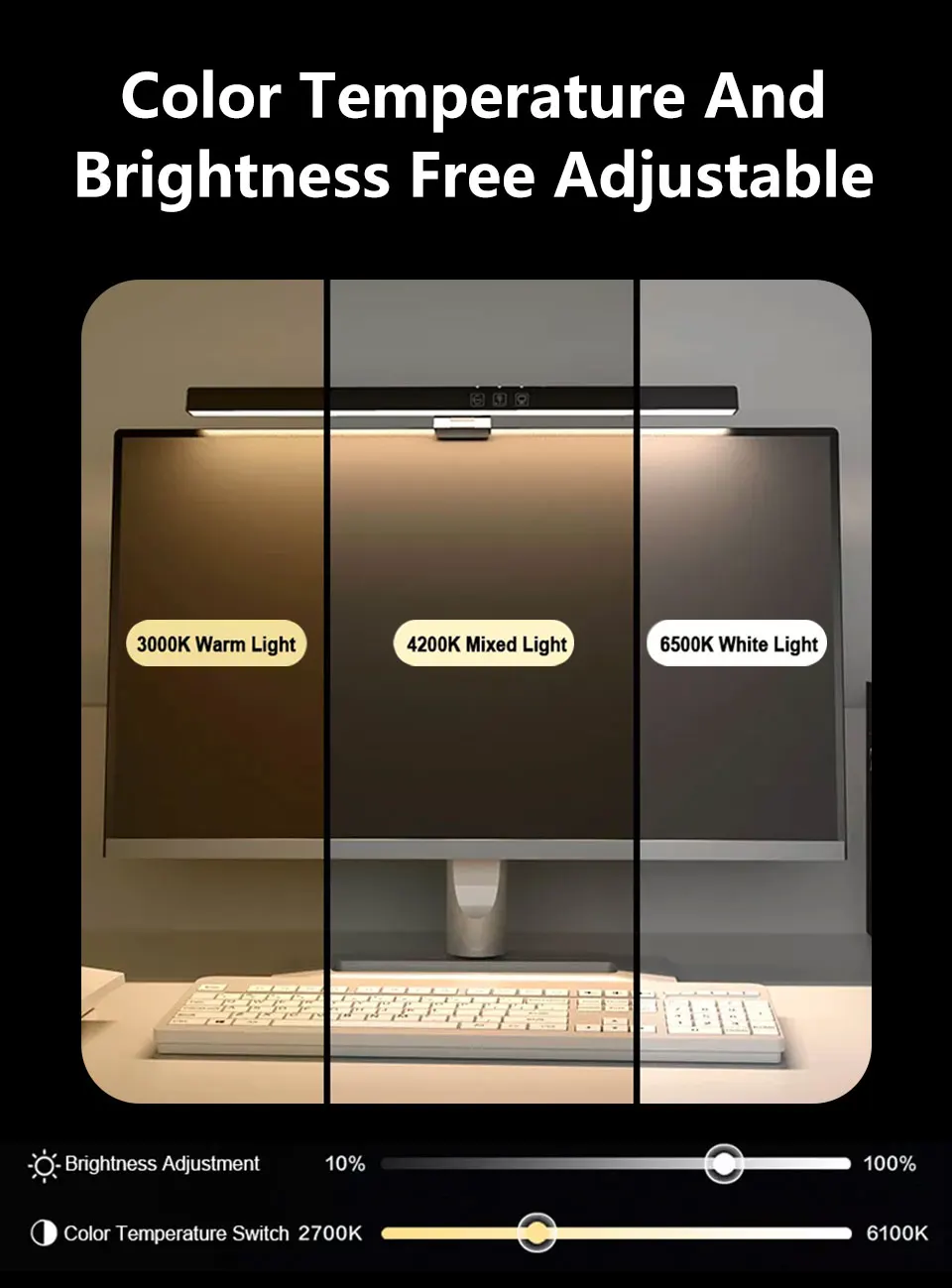 LED monitor light bar mounted on curved screen monitor