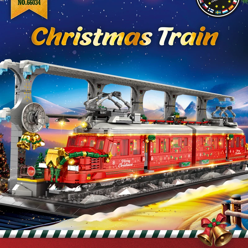 

IN STOCK Moc Bricks Model 66034 2822Pcs Christmas Train Station With LED Light Building Blocks Puzzle Toys Boy Girl Gifts