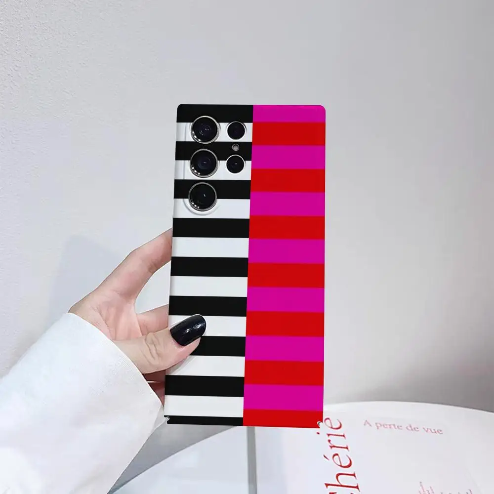 Glossy Striped Pink Orange Black Phone Case with HD Hard Cover Film Shell