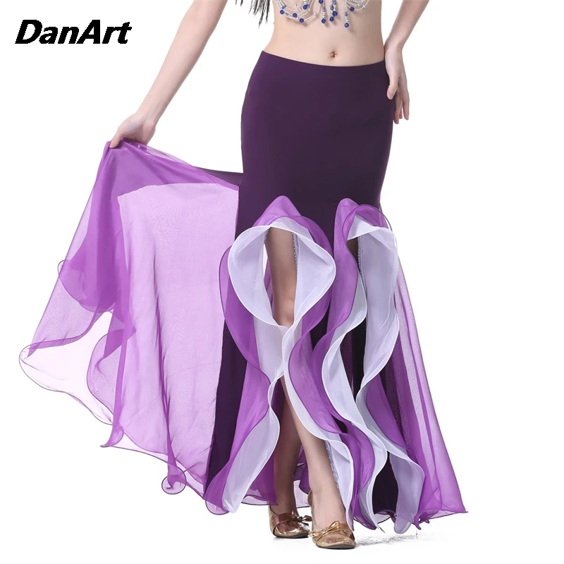 Lady Belly Dance Performance Dance Skirt Adult Sexy Danc Arabic Waves Long Dress Gypsy Spanish Split Dance Skirt Practice Outfit