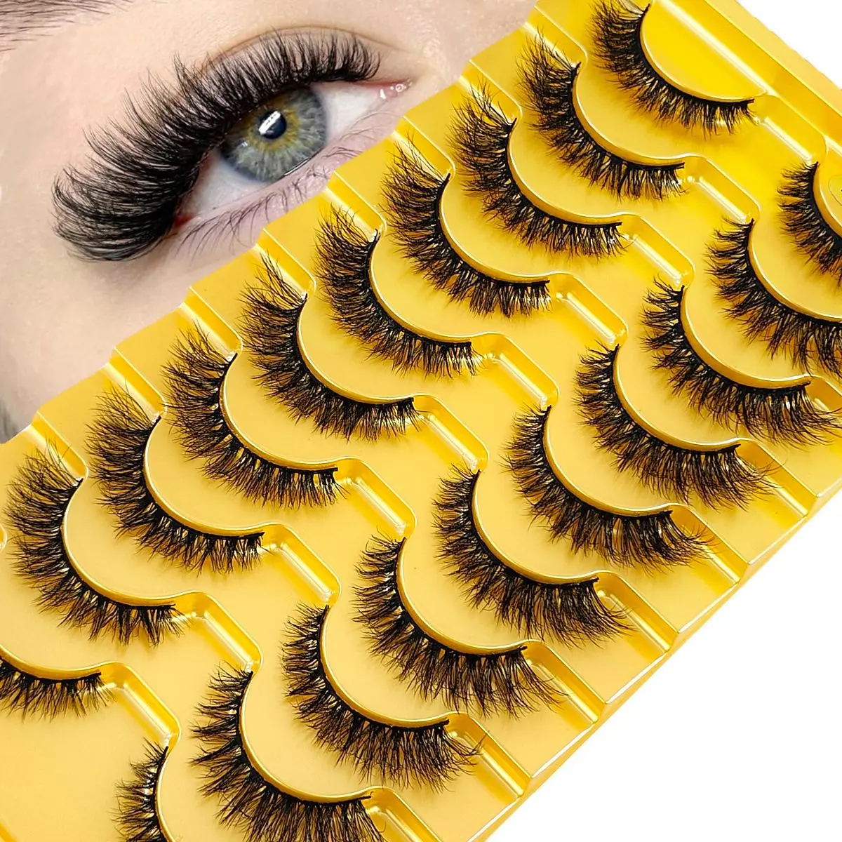 HBZGTLAD 10 Paar falsche Wimpern, Katzenauge, flauschige künstliche Nerzwimpern, dünne Wimpern, dramatische lange, dicke Volumen-Nerz-Falsche Wimpern