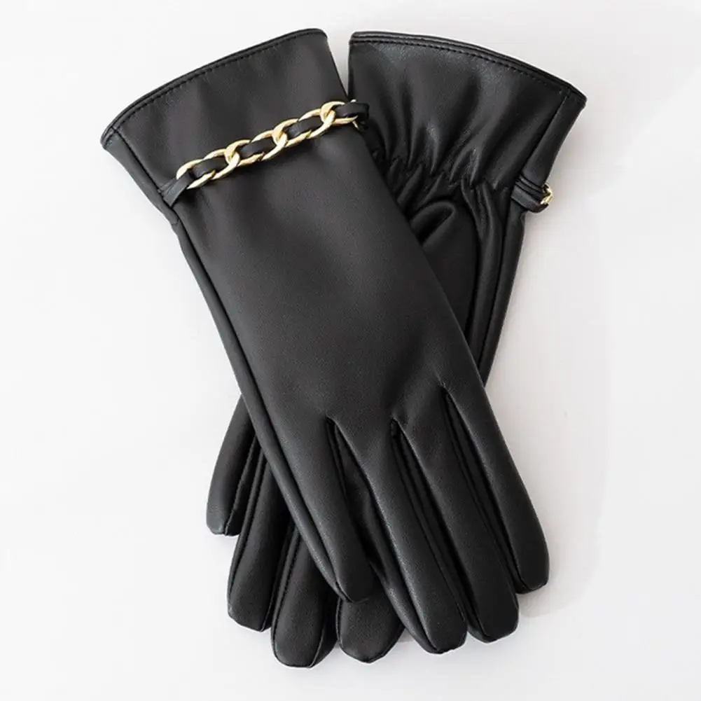 

1 Pair Winter Gloves Attractive Anti-slip Chain Decor Daily Wear Ridding Gloves Thermal Gloves