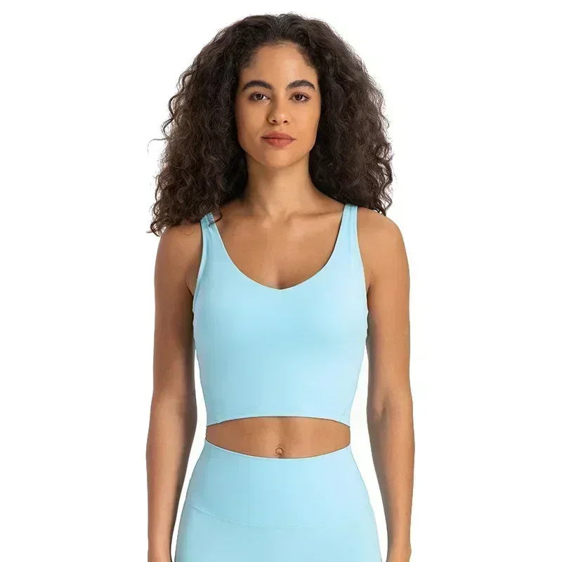 Lemon Women's Sports Vest Built-in Chest Pad Deep U Back push-up Yoga Top Underwear Fitness Running High Elastic Breathable Bra