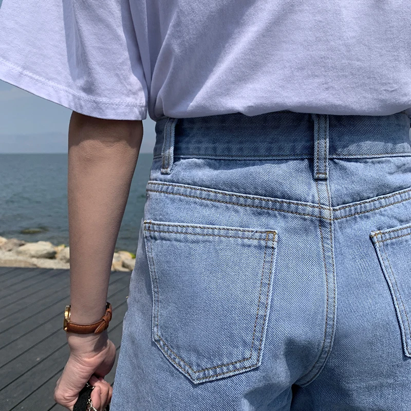 Casual Double Button Shorts Women Chic High Waist Sexy Wide-leg Pants Stylish Denim Short Korean Style Classic Blue Streetwear