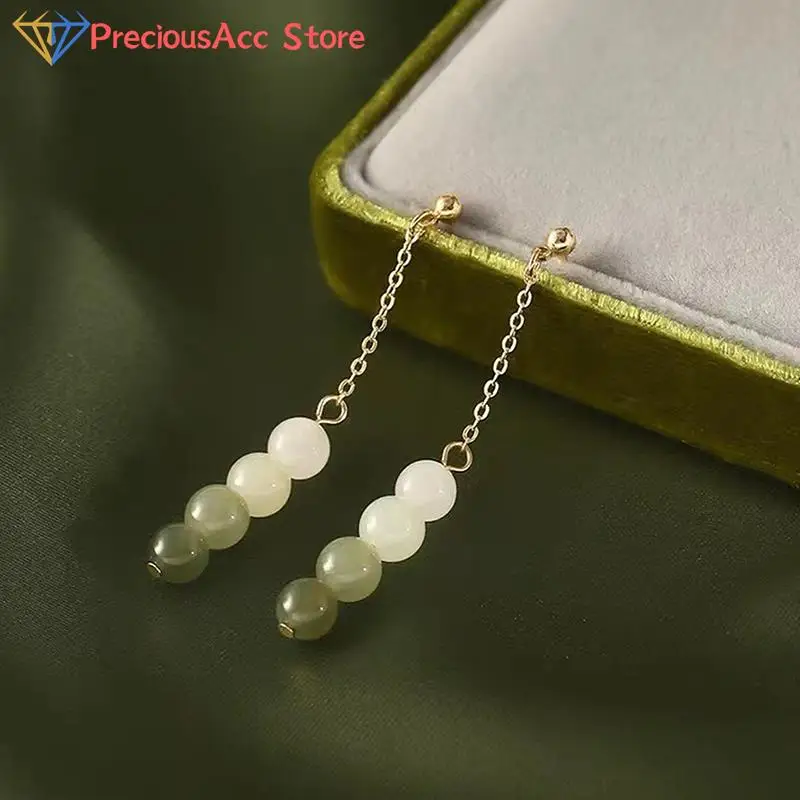 

Vintage Imitation Hetian Jade Stud Eared For Women Pearl Green Stone Earring Lady Pearl Simple Drop Earring Boho Jewelry Pendant