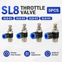 5PCS SL Type Pneumatic Speed Regulating Valve - 8mm Tube 1/8" 1/4" 3/8" 1/2"  Thread Throttle Fitting Air Hose Quick Connectors 1