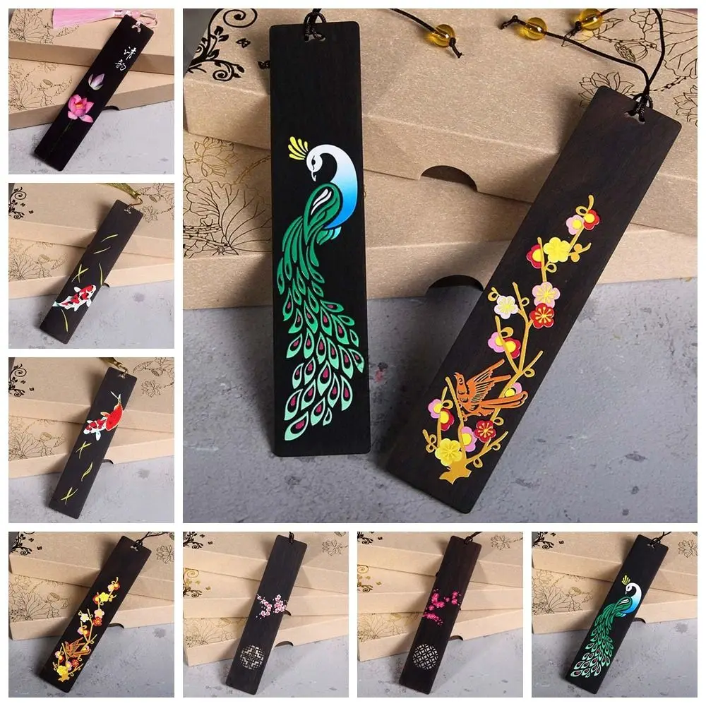 

Wooden Bookmark High Quality Ebony Color Painted Book Clip Retro Carving Chinese Style Pagination Mark Students