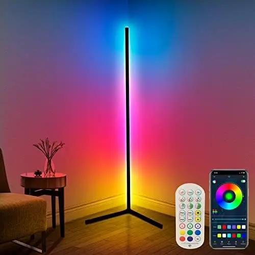 

LED RGB Corner / Floor Lamp, Color Changing with Music Sync, Remote & App Control, Creative DIY Mode & Timing for Mood L Gold cr