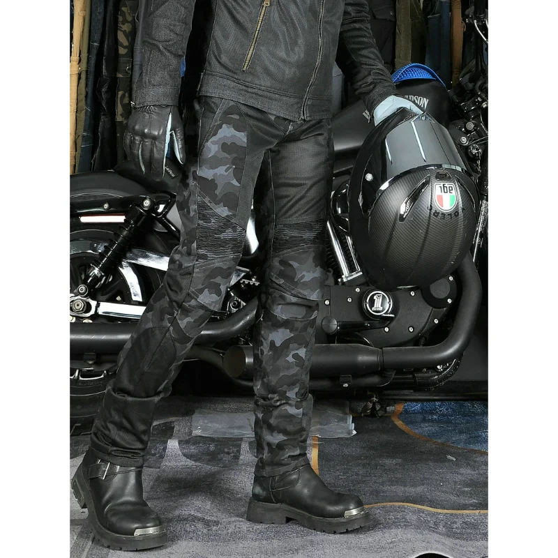 VOLERO 오토바이 청바지 블루 카모플라주 여름 메쉬 통기성 오토바이 슬림핏 안티폴 라이딩 팬츠