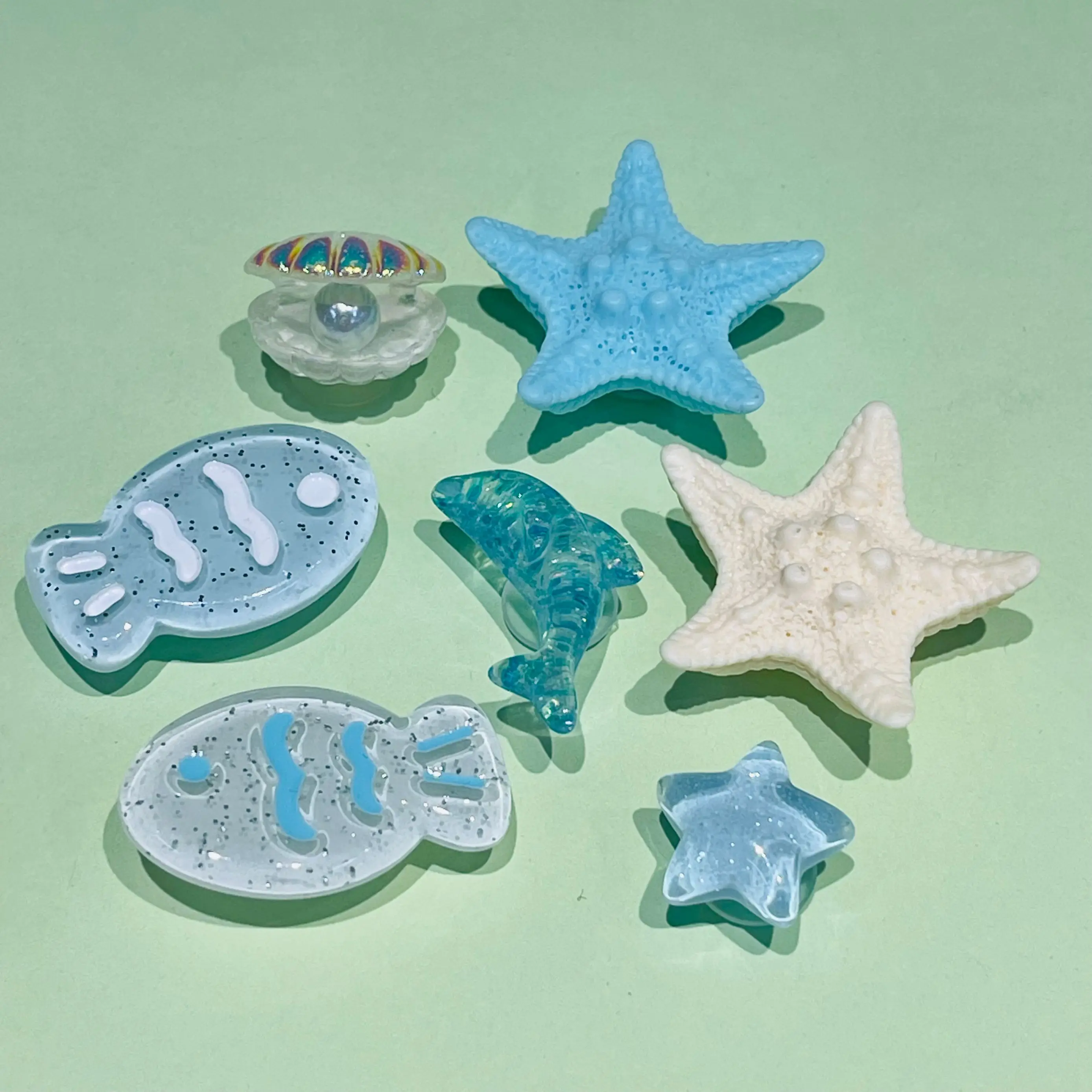 1-7PCS 여름 바다 물고기 돌고래 불가사리 쉘 진주 수지 구두 매력 나막신 핀 정원 신발 단추 액세서리 장식