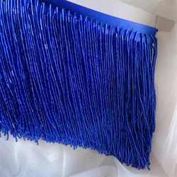 Elegant Grey Blue Tube Tassel Lace Trim with Beaded Embellishments - 15CM Wide for Wedding and Evening Dresses (Royal blue  15CM)