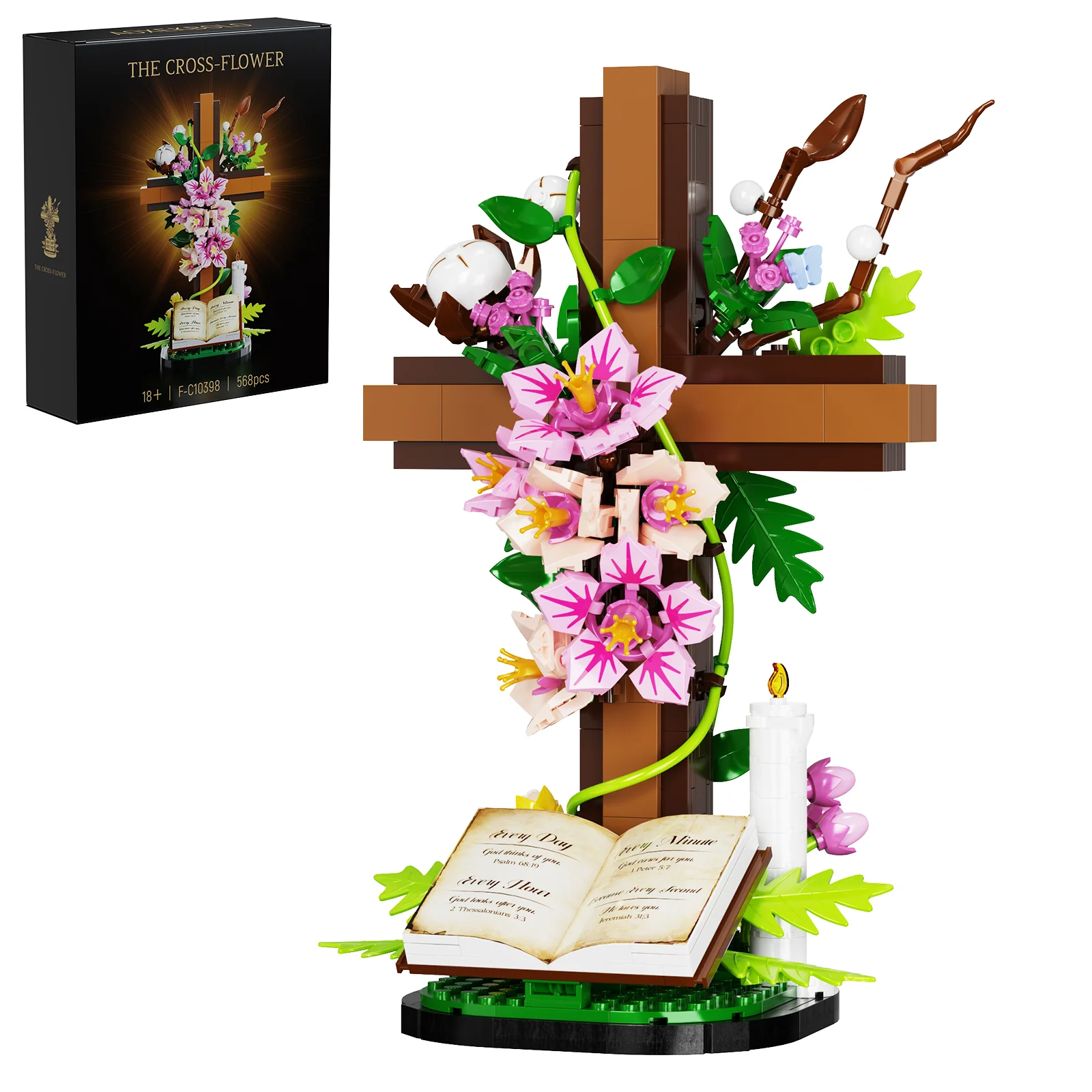 Jesus Cross Flower Building Set,Religious Cross Collectibles Blocks Toys Christmas, Christian, Birthday Gifts for Mothers, Women