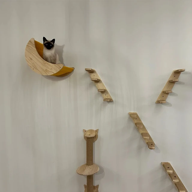 Wall Mounted Cat Climbing Shelves Cat House Cat Bridge Cat Hammock with Scratching Post and Pedals or Stairway for Kittens 6