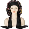Fshion Floral Print Large Satin Bonnet Hat for Women Long Silk Head Cover Wide Night Sleeping Hat 3